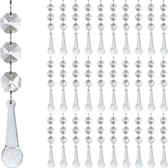 30pk Crystal Ornaments Christmas Tree Finial Raindrop Hanging Crystals Decor - Picture 1 of 3